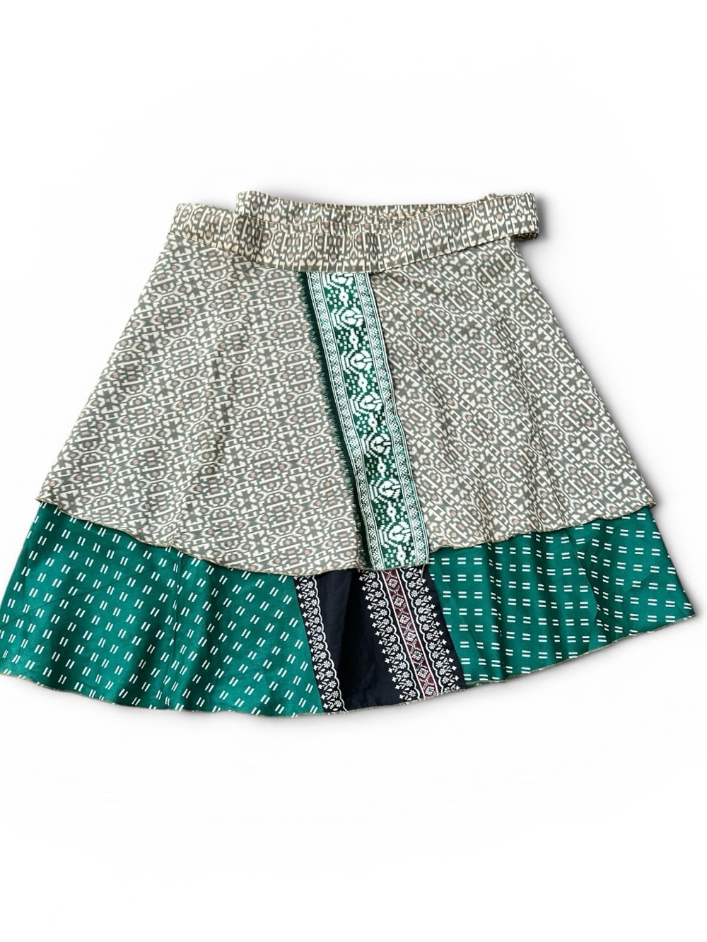 Earthbound Trading Co 100% Silk Boho Wrap Skirt Patchwork Made in India